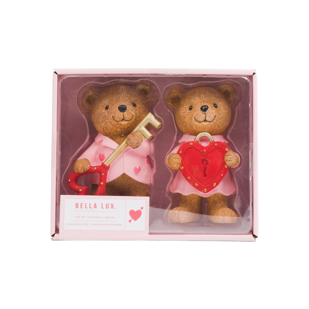 Bella Lux Valentines Bear Set Heart Lock Key Figurine Tabletop Home Decor 5.75"